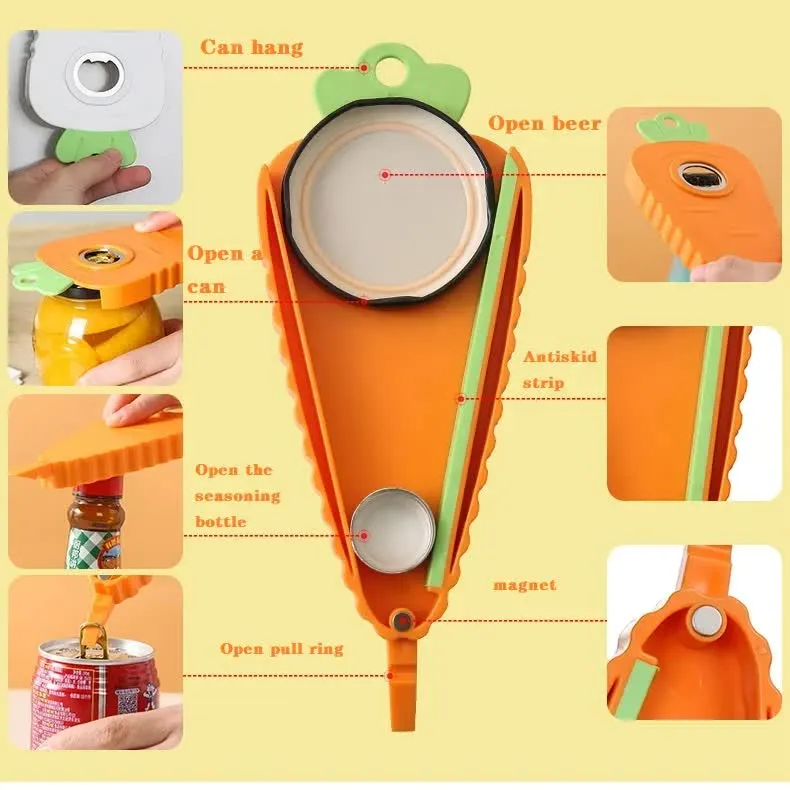 2 Pcs White Carrot-Shaped Multi-Function Bottle Opener | Versatile Kitchen Tool | Jars, Cans, Bottles