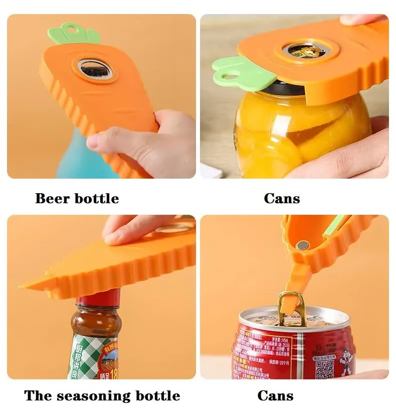 2 Pcs White Carrot-Shaped Multi-Function Bottle Opener | Versatile Kitchen Tool | Jars, Cans, Bottles