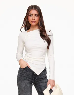 Beige Gedrapeerde LS - Top