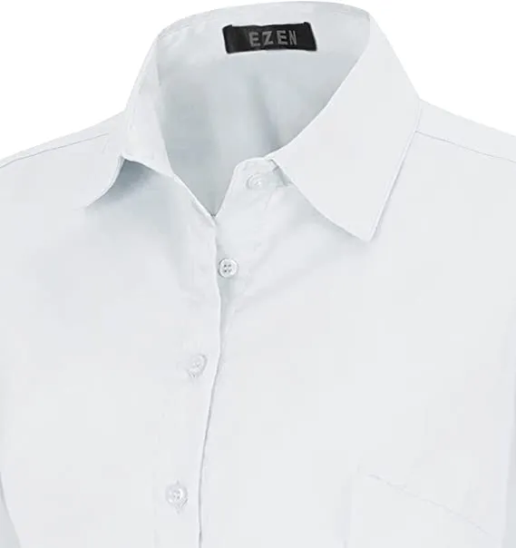 Blue Womens Slim-Fit Long Sleeve Stretchy Button Down Collar Office Formal Casual Shirt Blouse - EZEN