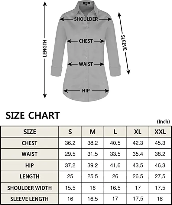 Blue Womens Slim-Fit Long Sleeve Stretchy Button Down Collar Office Formal Casual Shirt Blouse - EZEN