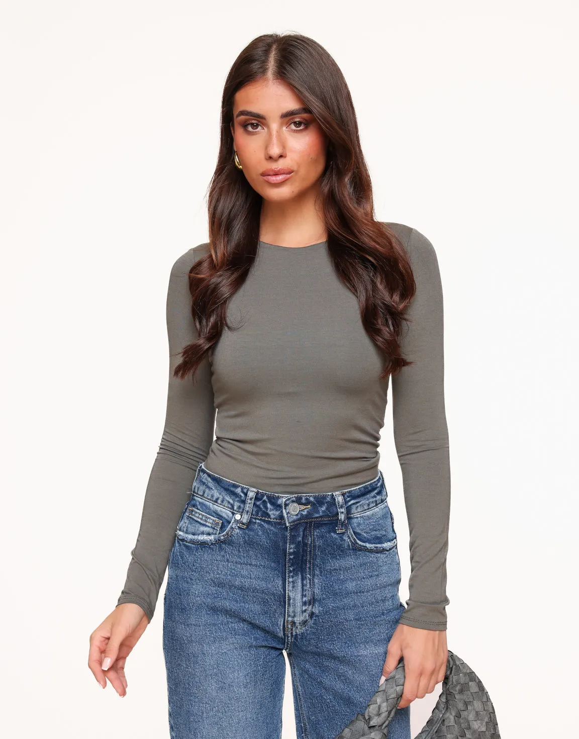Donker Taupe Basic LS - Top