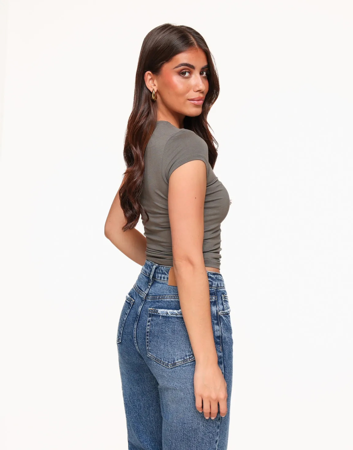 Donker Taupe Basic SS - Top