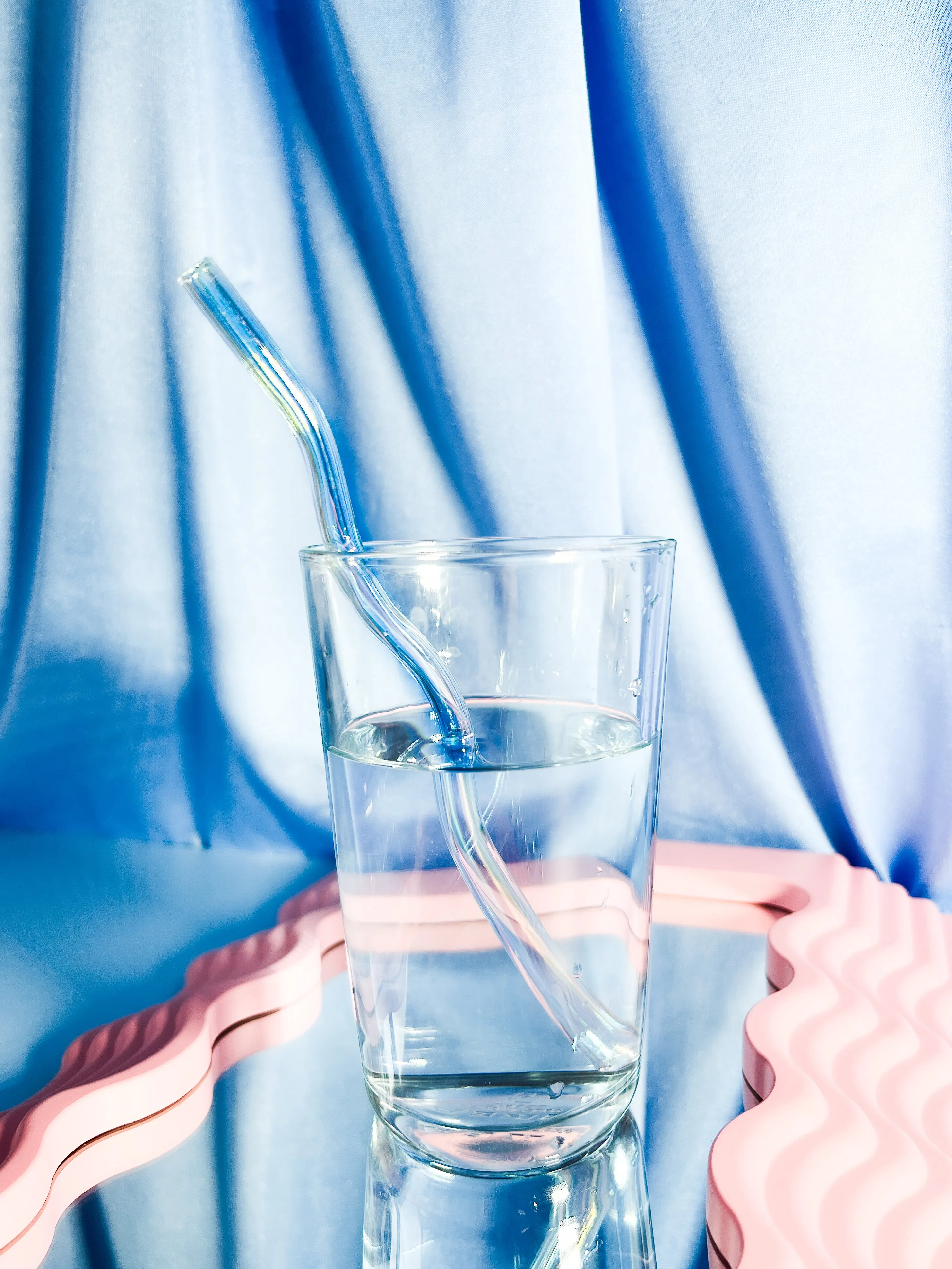 Iridescent Wavy Glass Straws - Set of 4