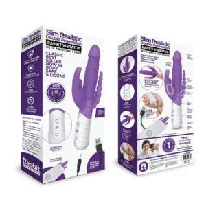 Rabbit Essentials Rechargeable Slim Double Penetration Rabbit - Hot Purple