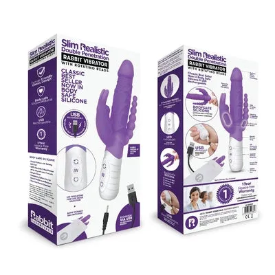 Rabbit Essentials Rechargeable Slim Double Penetration Rabbit - Hot Purple