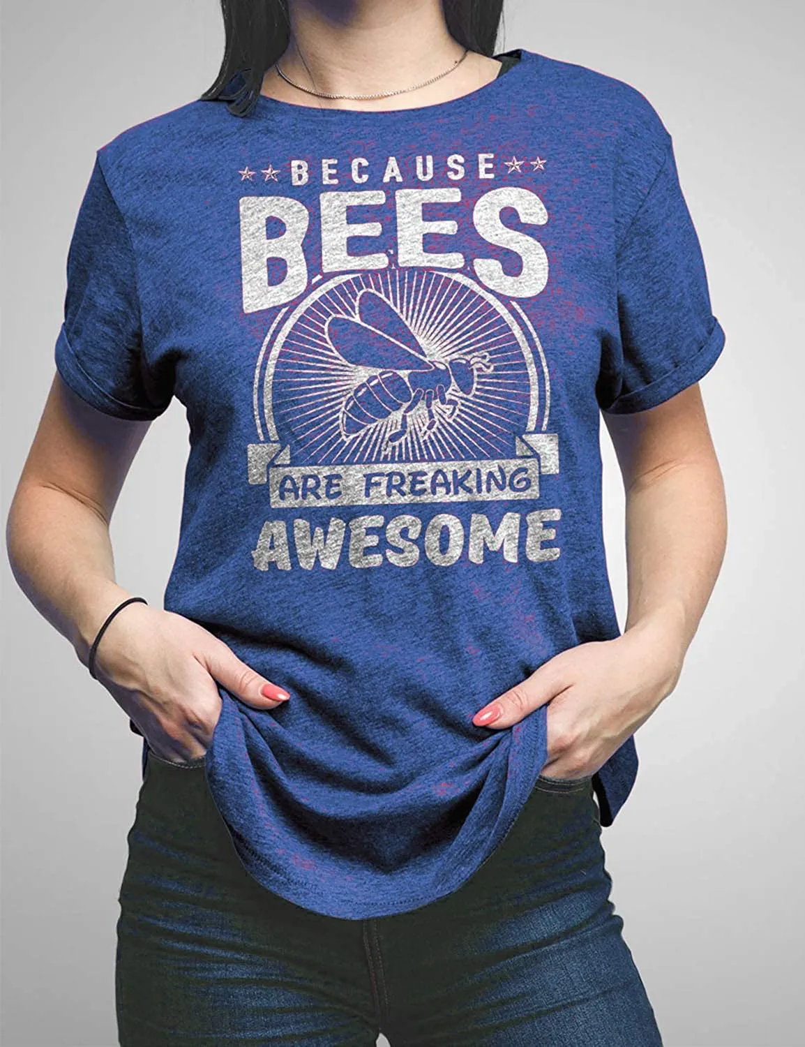 Women Because Bees are Freaking Awesome Bee Shirt Graphic T-Shirt Women Casual TopTee
